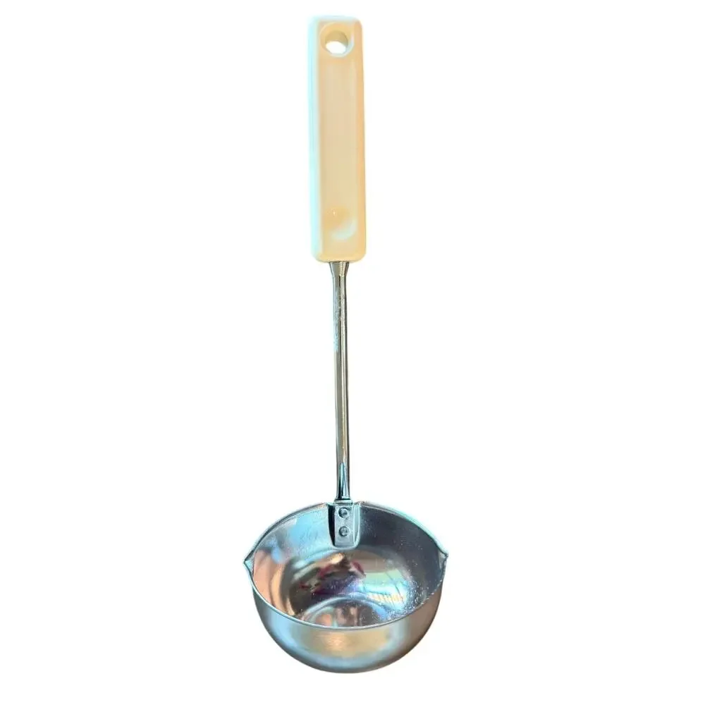 Vintage Ekco Stainless Steel Soup Ladle White Handle Double Spout 10.5